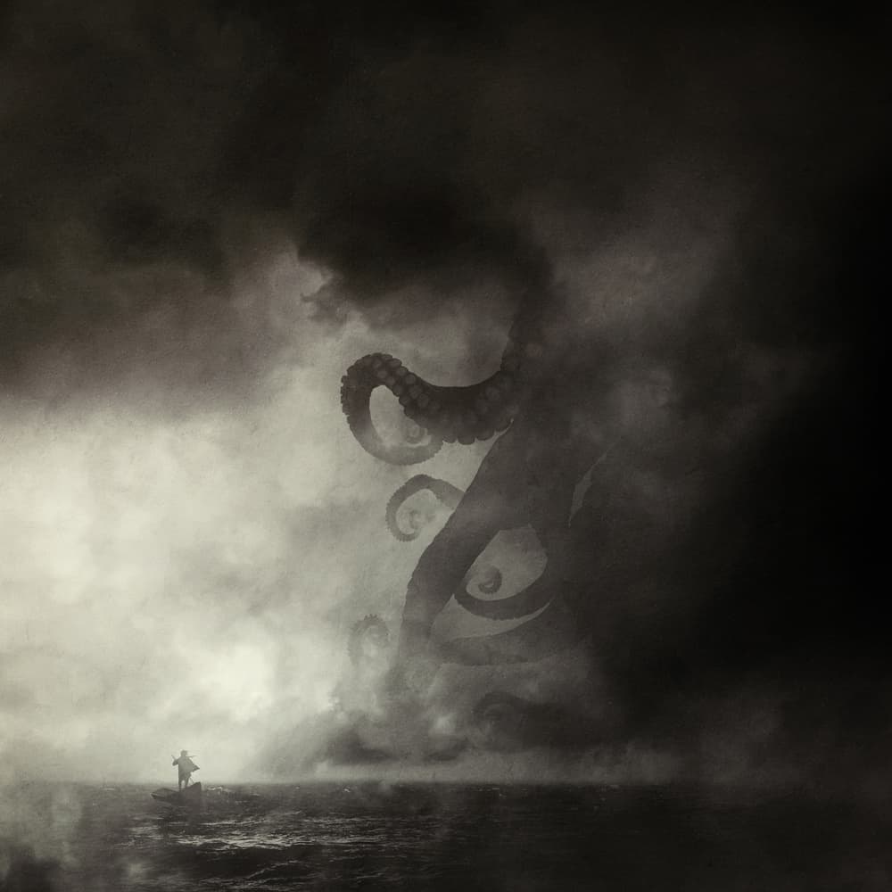 Lone Figure Giant Kraken by Sebastien DEL GROSSO — canvas wall art