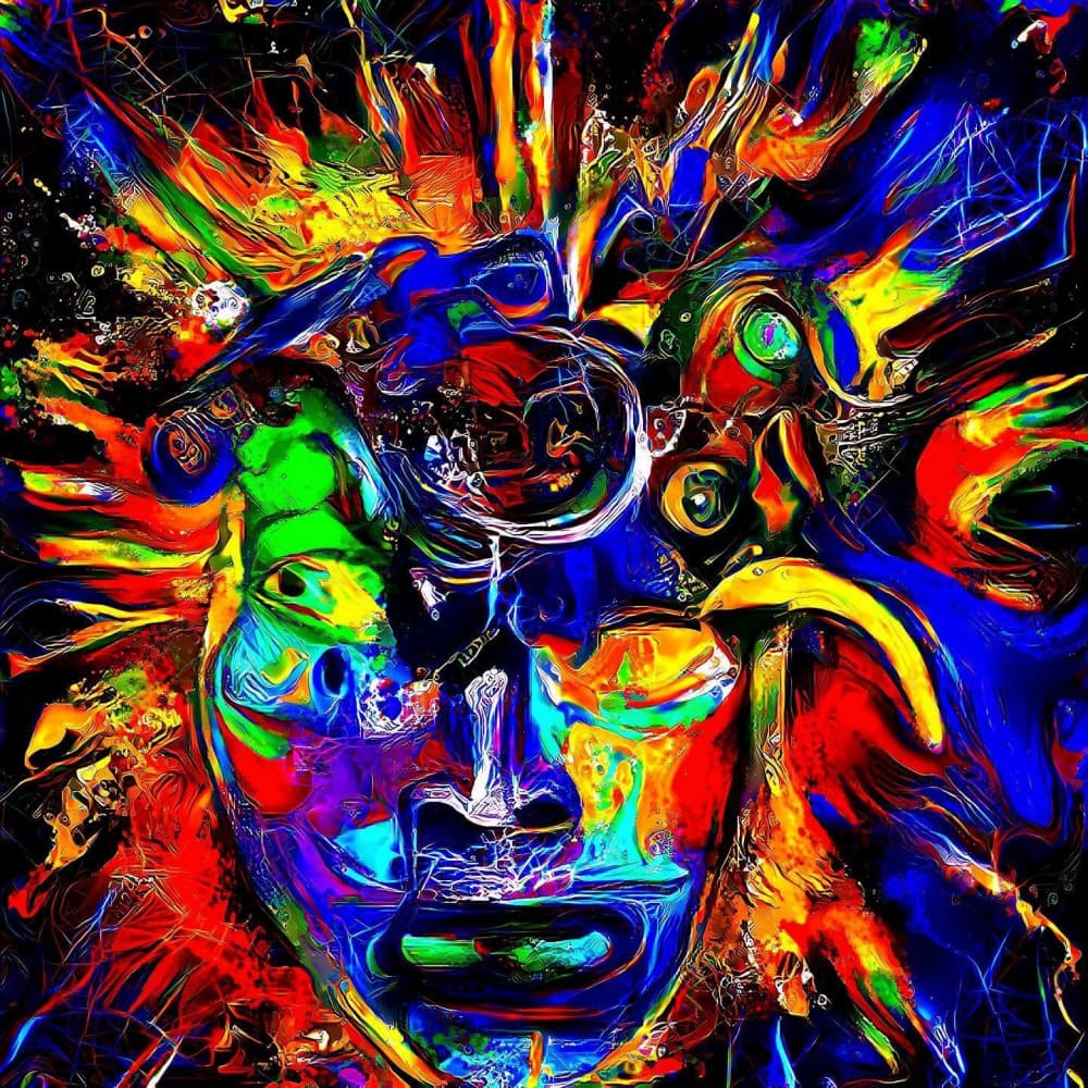 Vibrant Abstract Face by mnemonixART — canvas wall art
