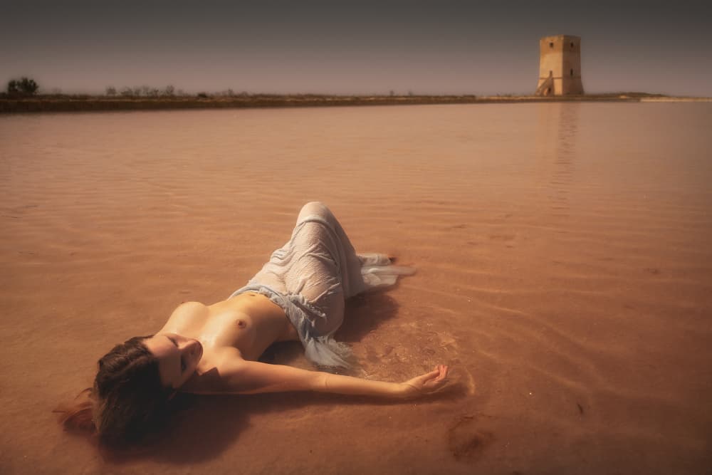 Serene Woman Pink Lake by Paolo Lazzarotti — canvas wall art