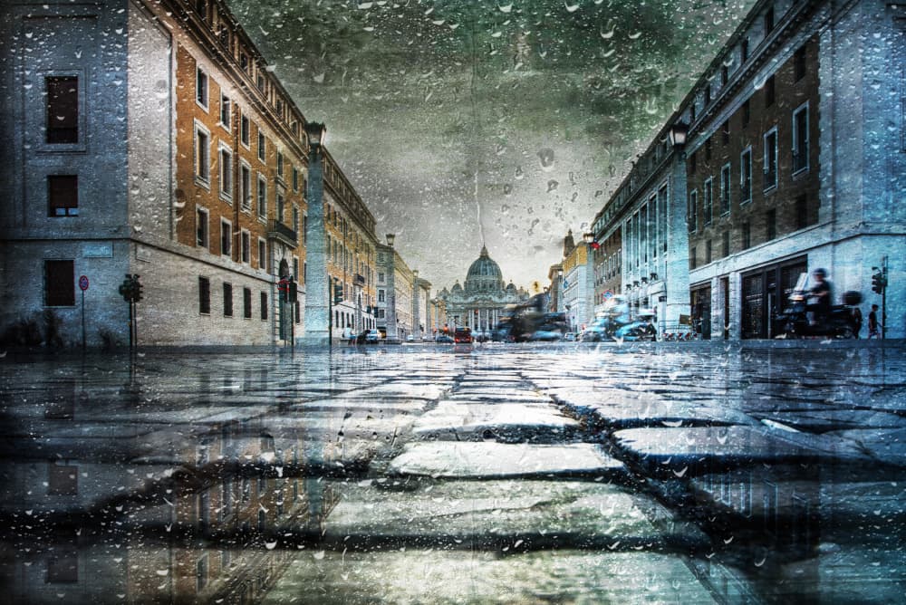 Reflecting Rainy City Street by Nicodemo Quaglia — canvas wall art