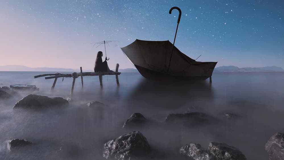 Umbrella Boat Starry Night by Terry F — canvas wall art