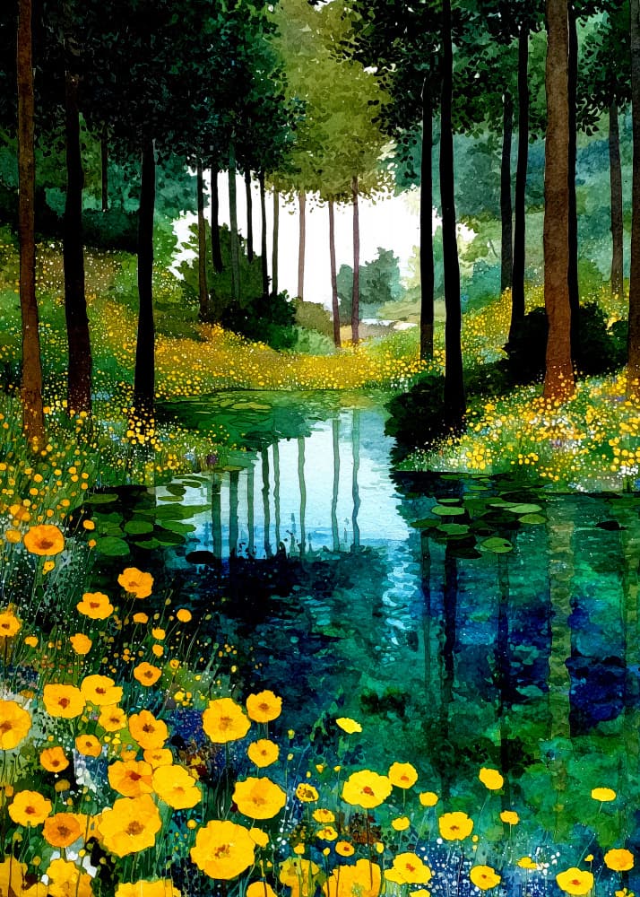 Vibrant Woodland Stream by Justyna Jaszke — canvas wall art