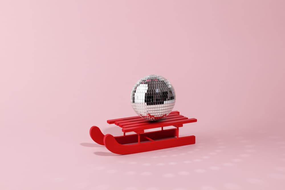 Red Sled Disco Ball by Julia Ramiro — canvas wall art