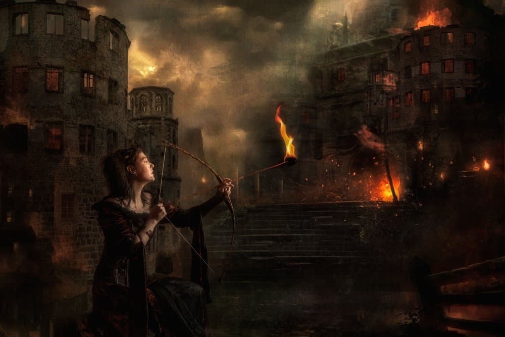 Burning City Archer by Charlaine Gerber — canvas wall art
