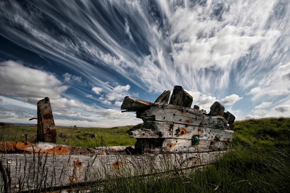 Abandoned Boat Dramatic Sky by Þorsteinn H. Ingibergsson — canvas wall art