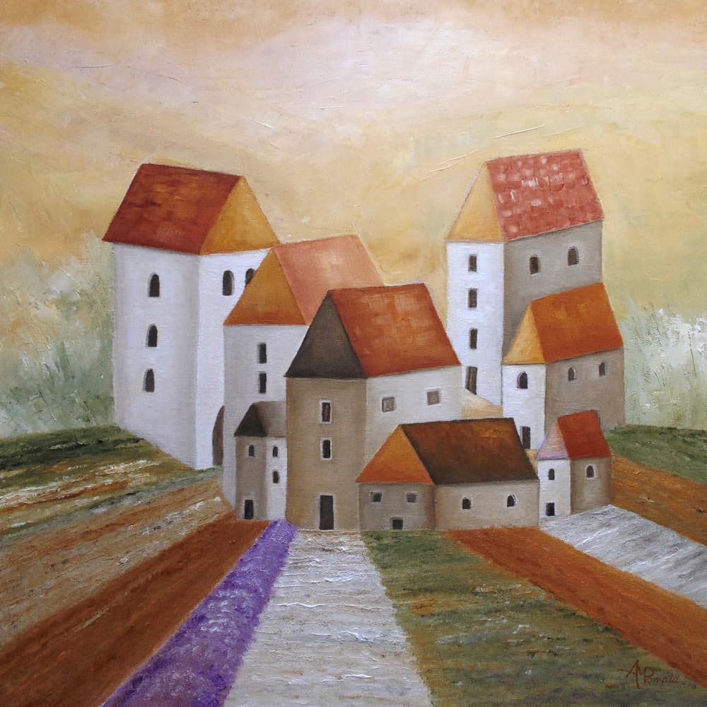 Peaceful Lavender Village by Angeles M. Pomata — canvas wall art
