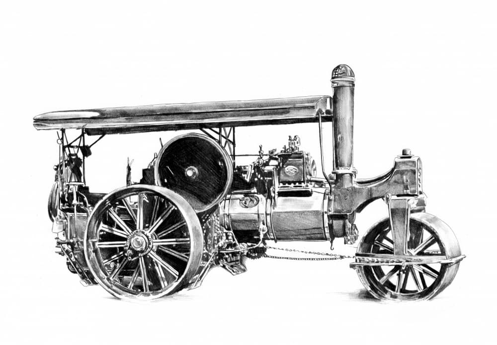 Vintage Steamroller Drawing by Kulik — canvas wall art