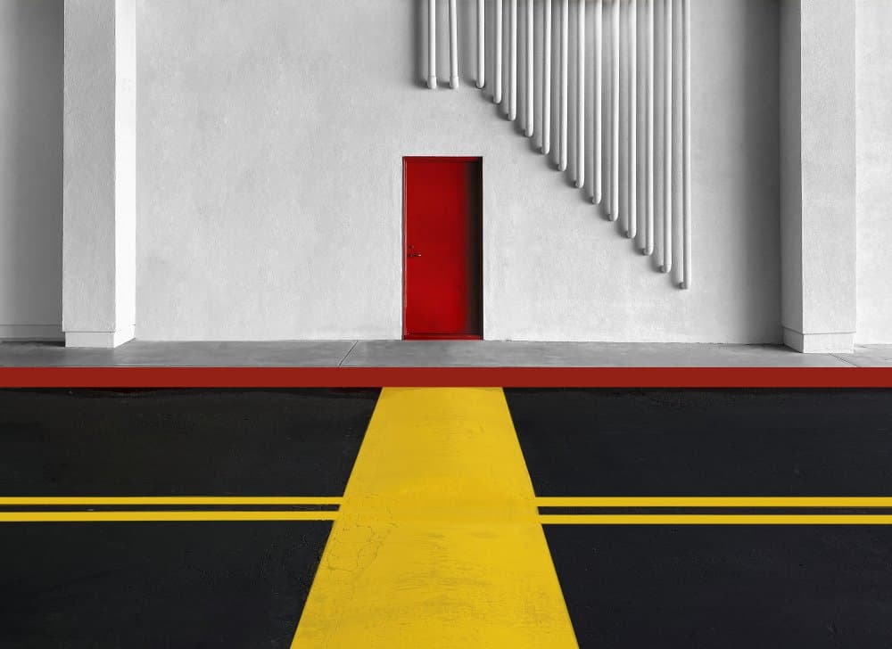 Red Door Yellow Lines by Arnon Orbach — canvas wall art