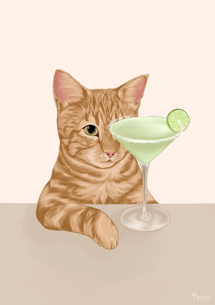 Cute Cat Margarita by Tara Royle — canvas wall art