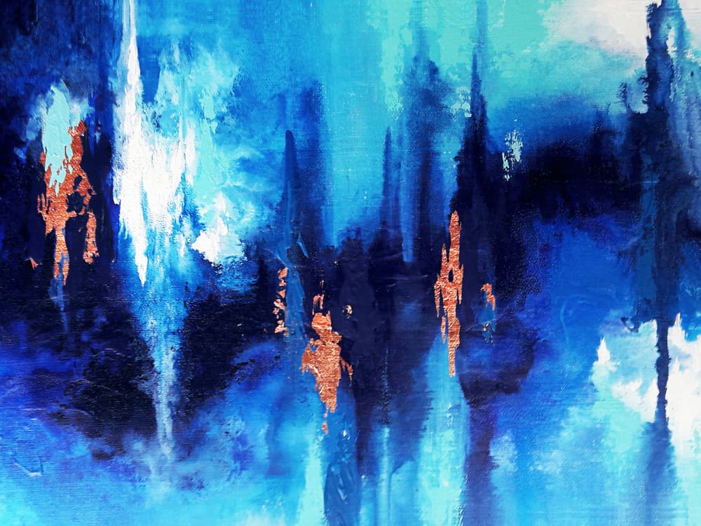 Blue Copper Abstract Flow by Alyson Storms — canvas wall art