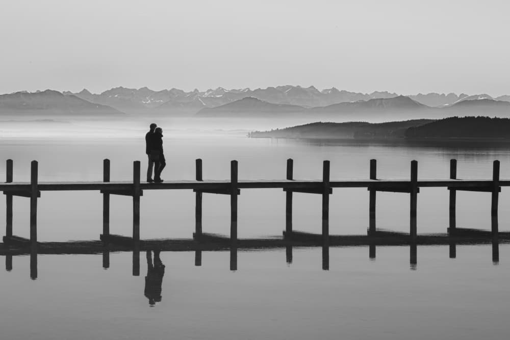 Misty Morning Lake Couple by Andy Dauer — canvas wall art