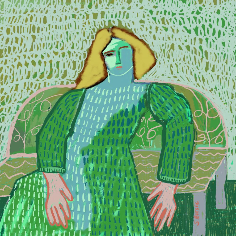 Woman in Green Dress by Sharyn Bursic — canvas wall art