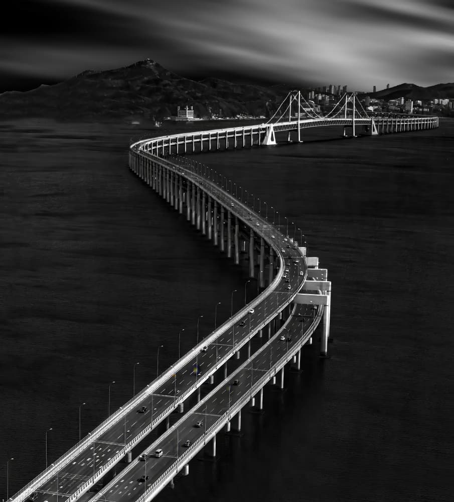 Dramatic Black White Bridge by Jiahong Zeng — canvas wall art