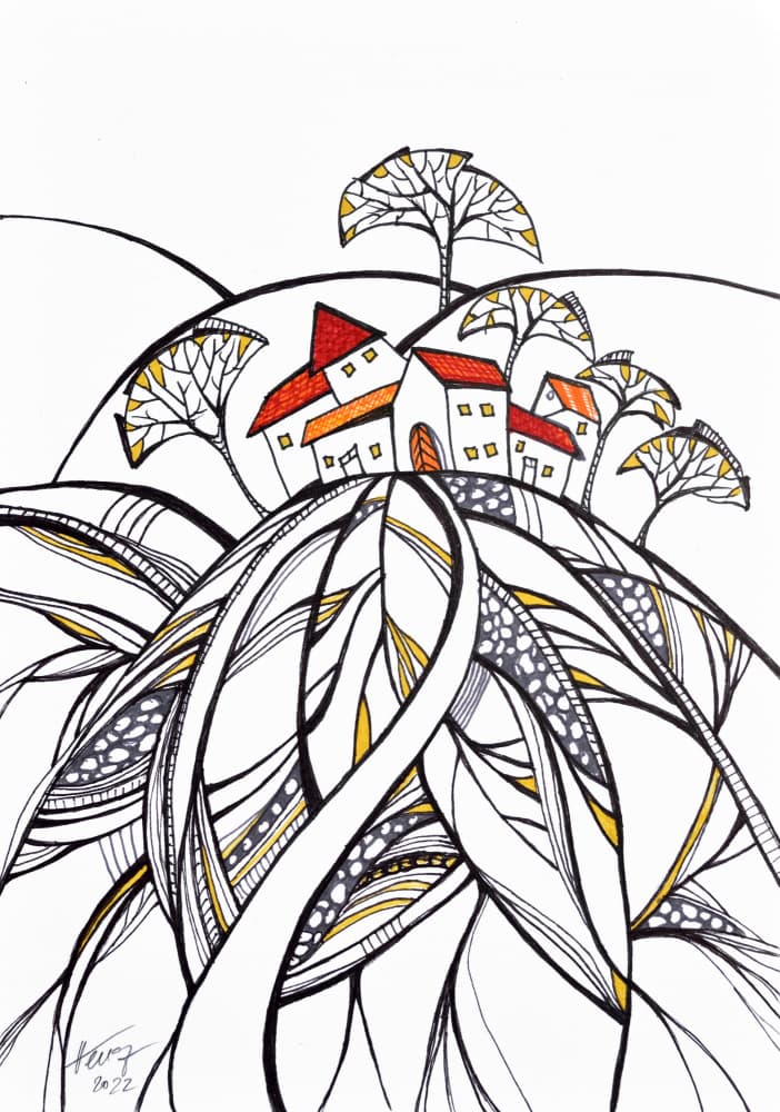 Whimsical Hill Village by Aniko Hencz — canvas wall art