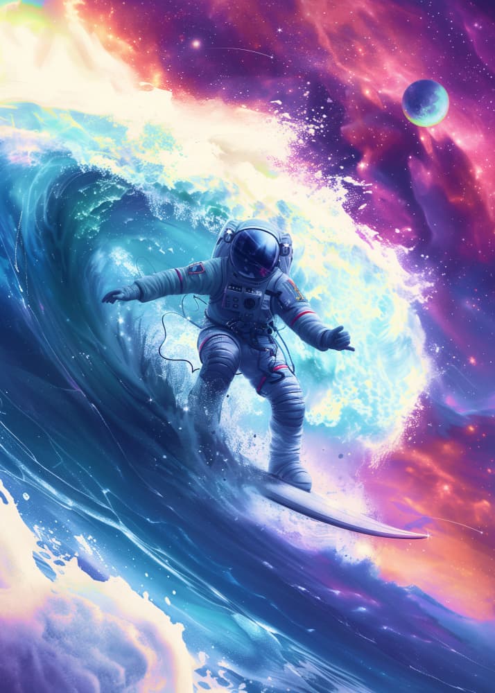 Astronaut Surfing Cosmic Wave by Nicebleed — canvas wall art