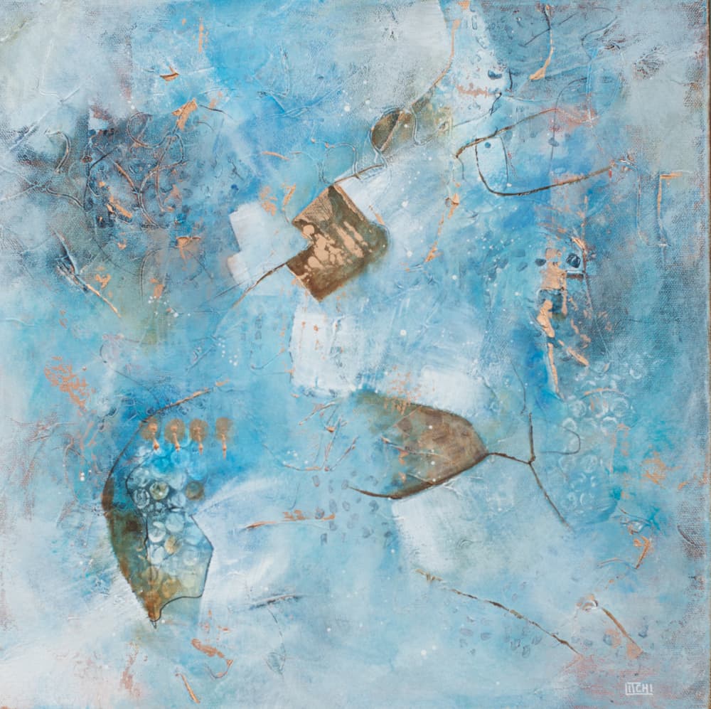 Fluid Blue Gold Abstract by Lillian Christiansson — canvas wall art