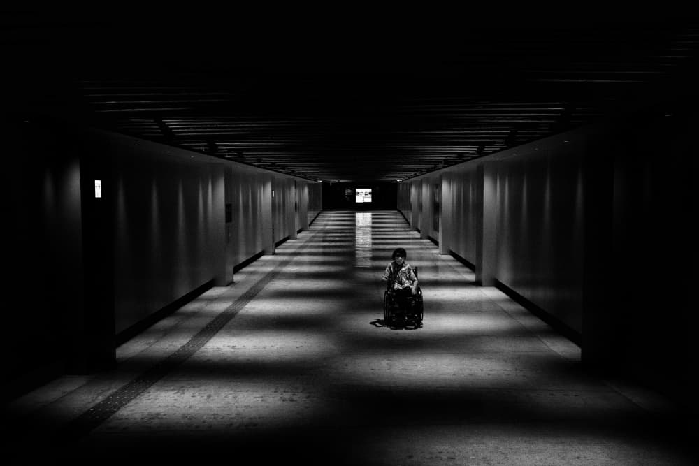Figure in Dark Tunnel by Shinji Isobe — canvas wall art