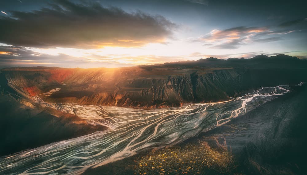 Golden River Canyon Sunset by Selions(陈磊) — canvas wall art