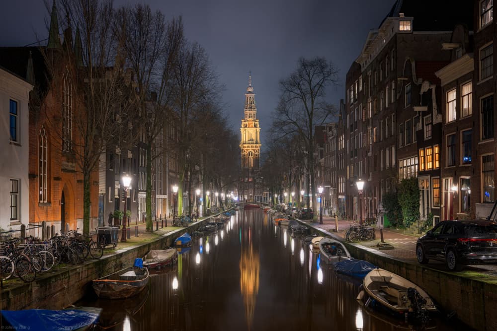 Amsterdam Canal Glow by Johnny Zhang — canvas wall art