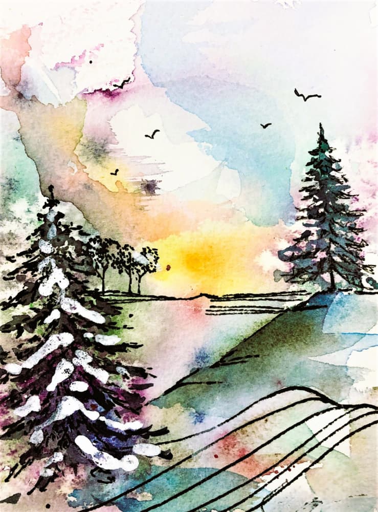 Snowy Pine Sunset by Anda Bieza — canvas wall art
