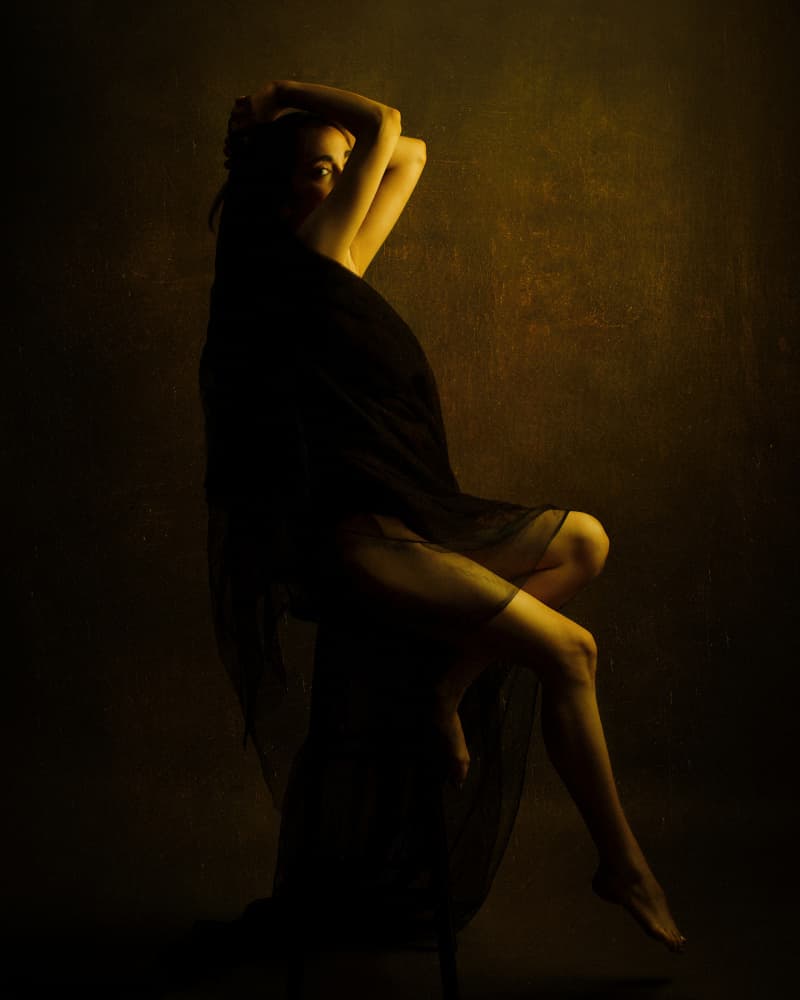 Draped Golden Figure by Mehdi Mokhtari — canvas wall art