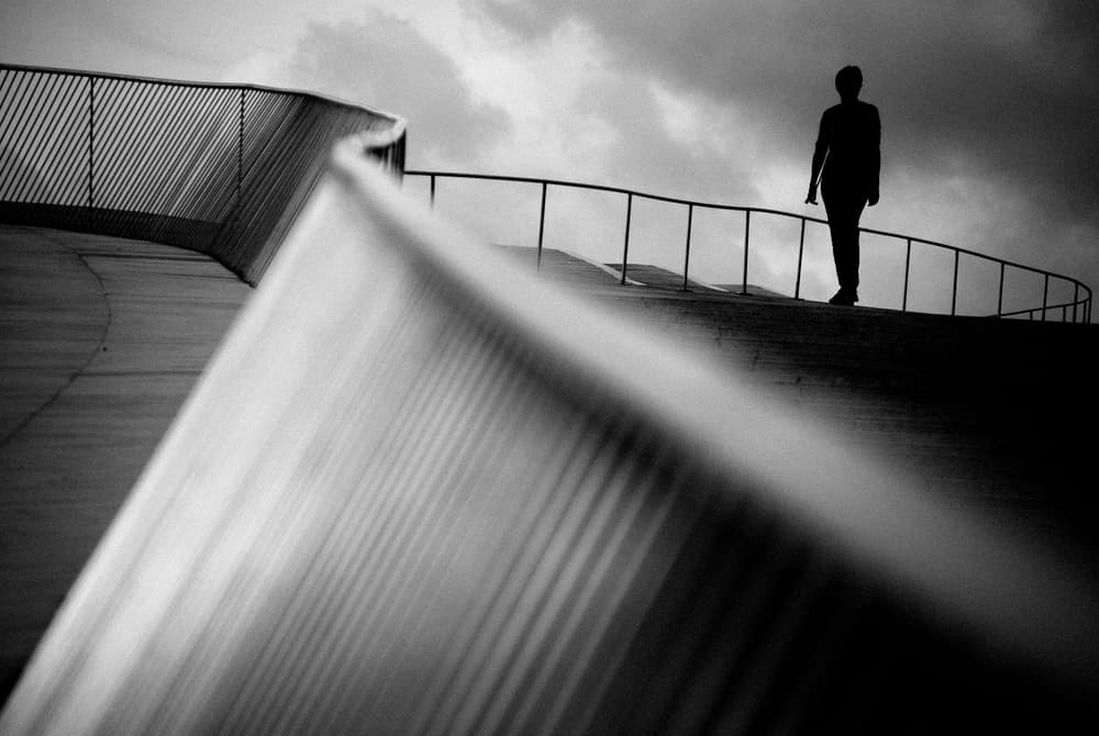 Solitary Figure Modern Bridge by Milena Seita — canvas wall art