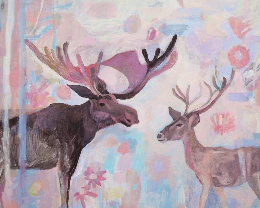 Dreamy Moose and Deer by Iria Fernandez — canvas wall art