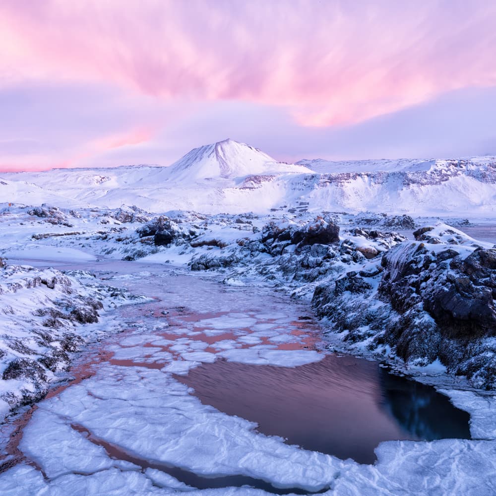 Pink Sky Frozen Stream by Robert Bolton — canvas wall art