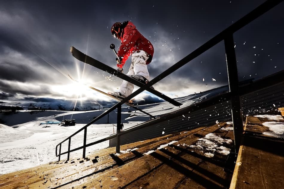 Skier Rail Trick by Tristan Shu — canvas wall art