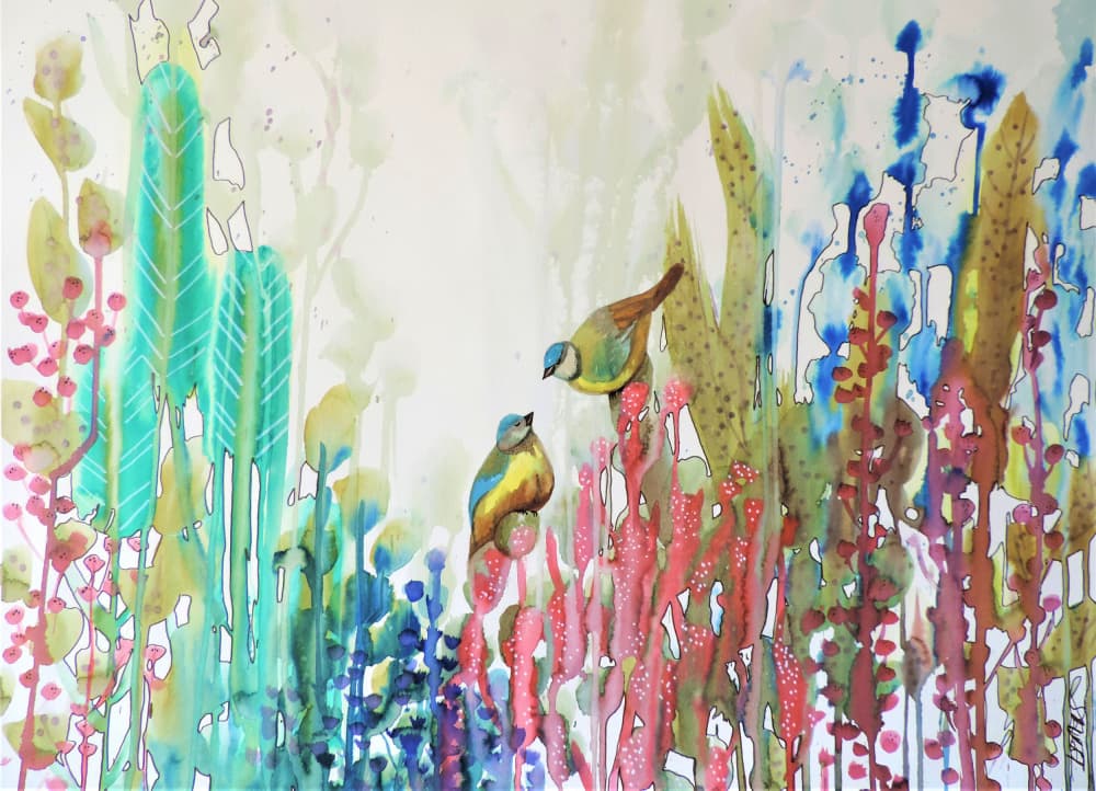 Garden Birds Amidst Blooms by Sylvie Demers — canvas wall art