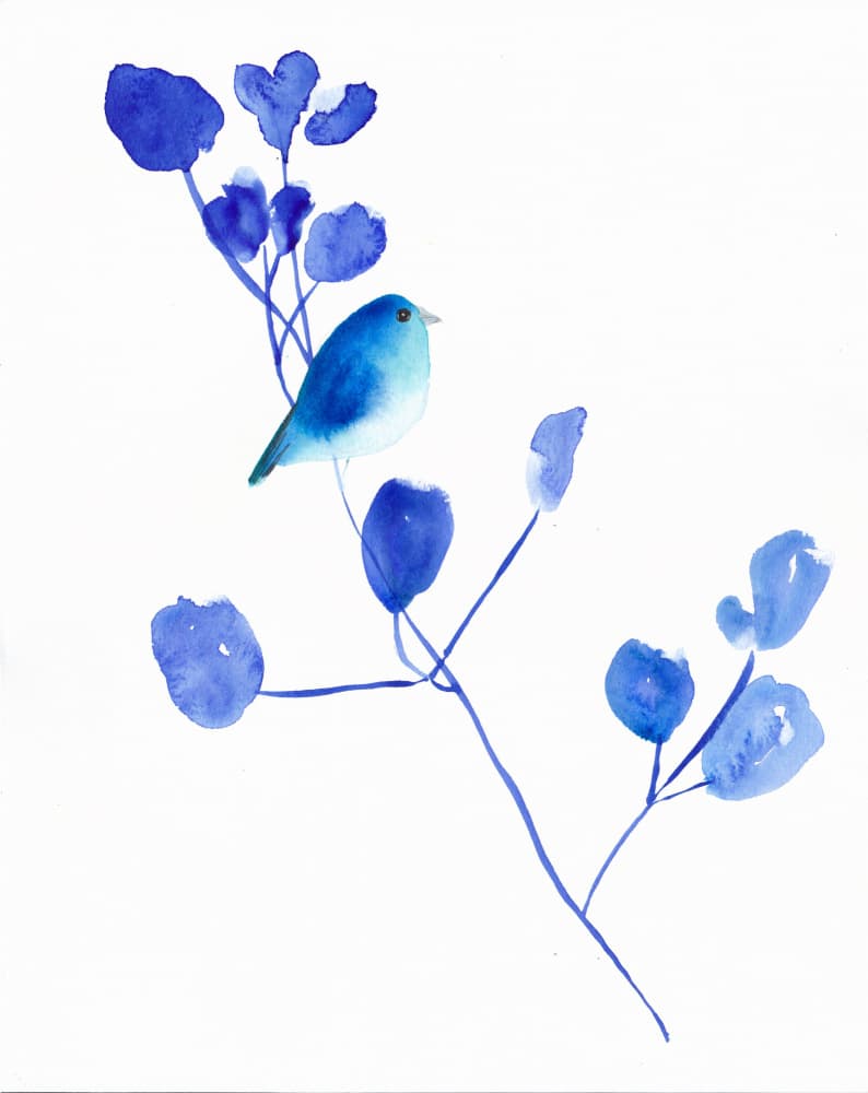 Serene Blue Bird Branch by Christine Lindstrom — canvas wall art