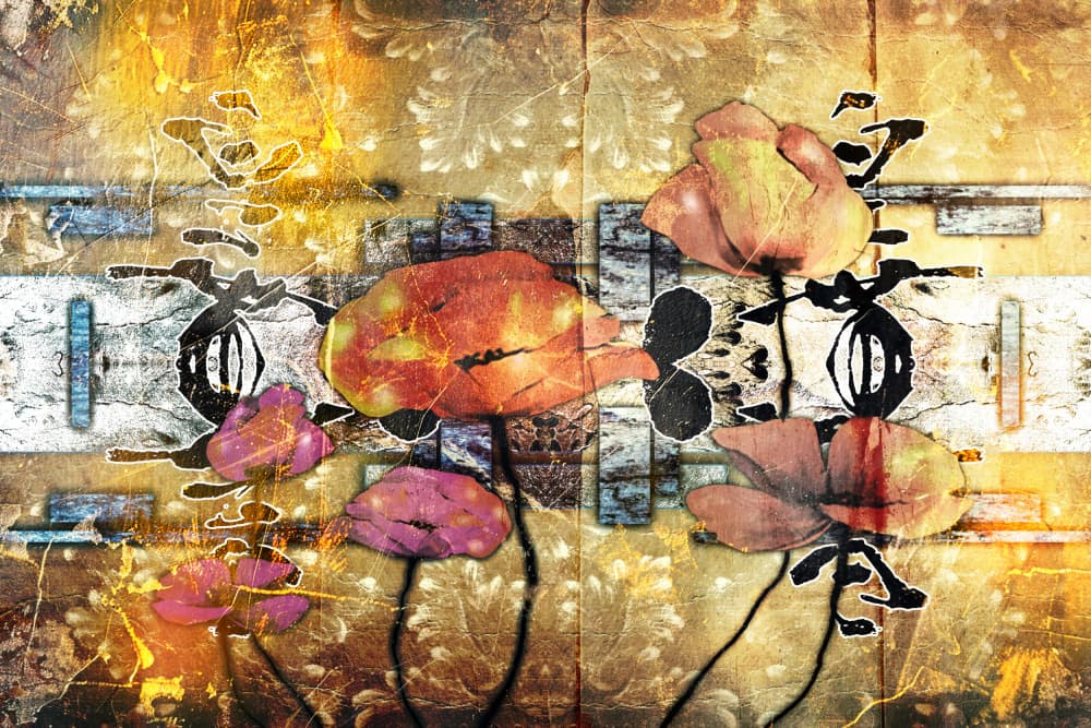 Golden Textured Flowers by Rafal Kulik — canvas wall art