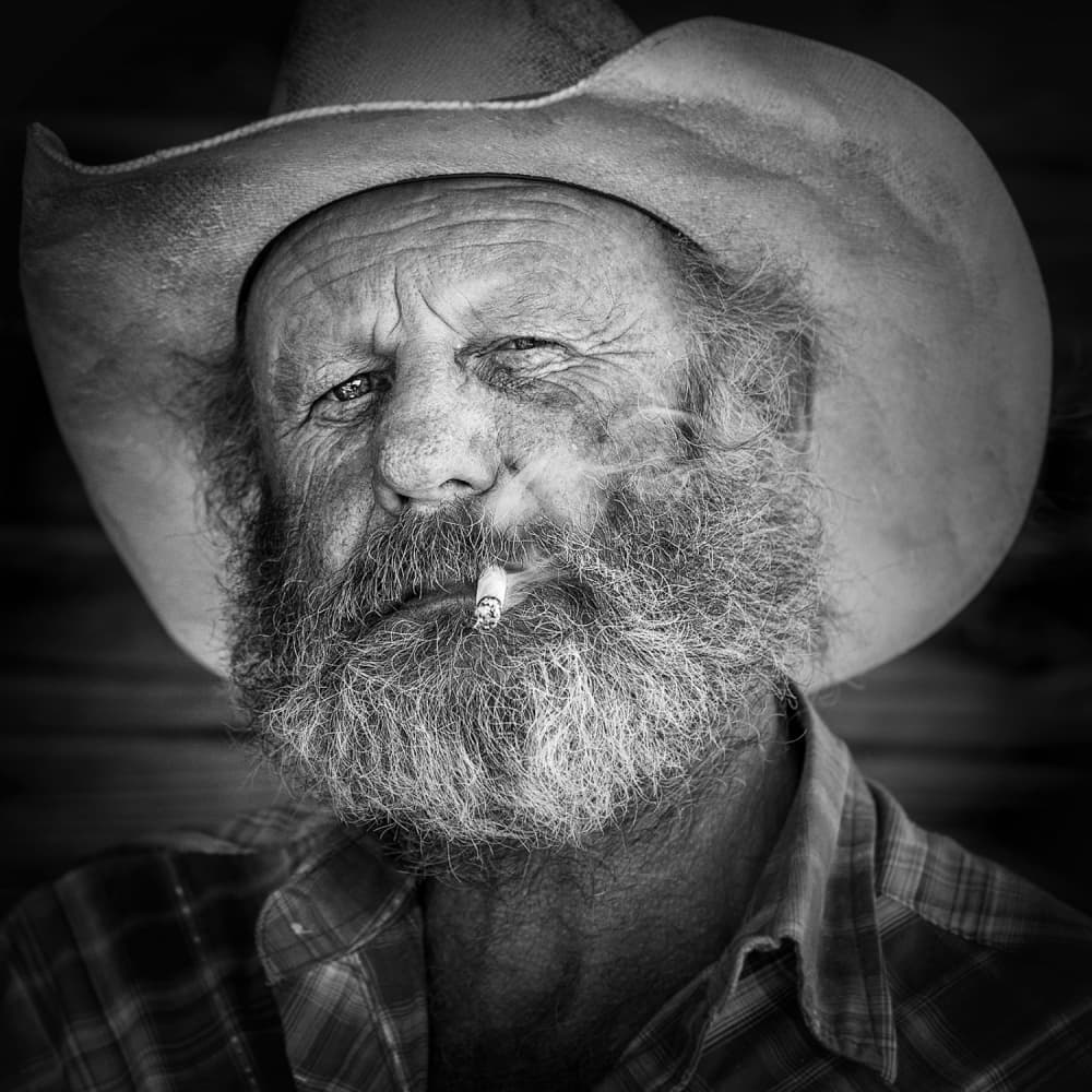 Smoking Cowboy Portrait by Ali Khataw — canvas wall art