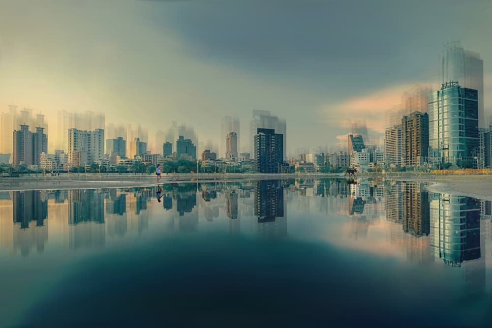 Serene City Reflections by MingLun Tsai (蔡明倫) — canvas wall art