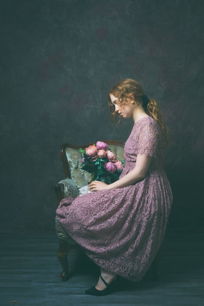 Pensive Woman Pink Dress by Ruth Franke — canvas wall art