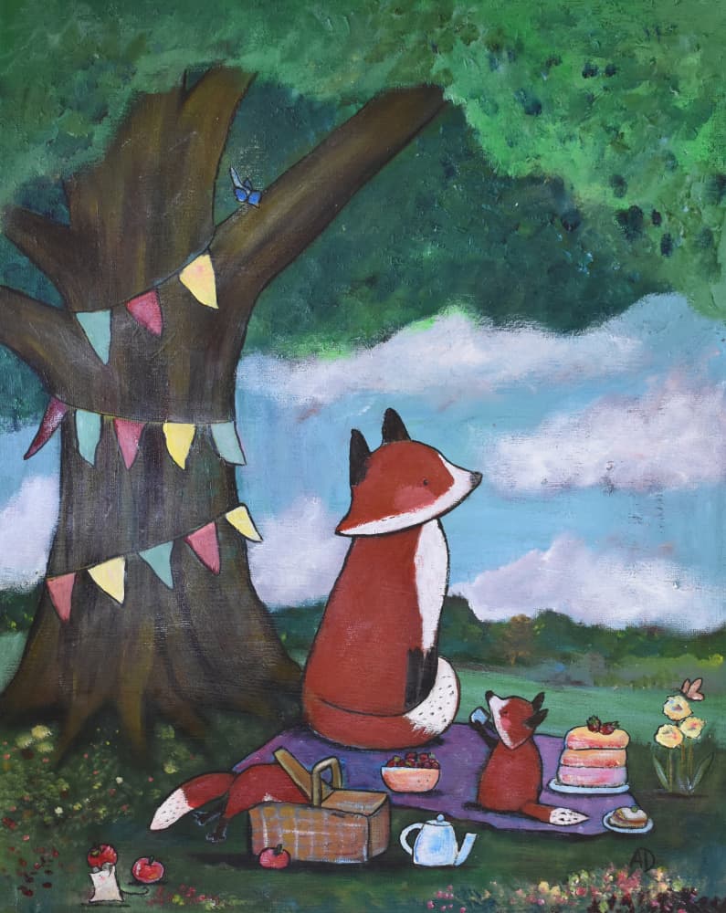 Fox Family Picnic by Andrea Doss — canvas wall art