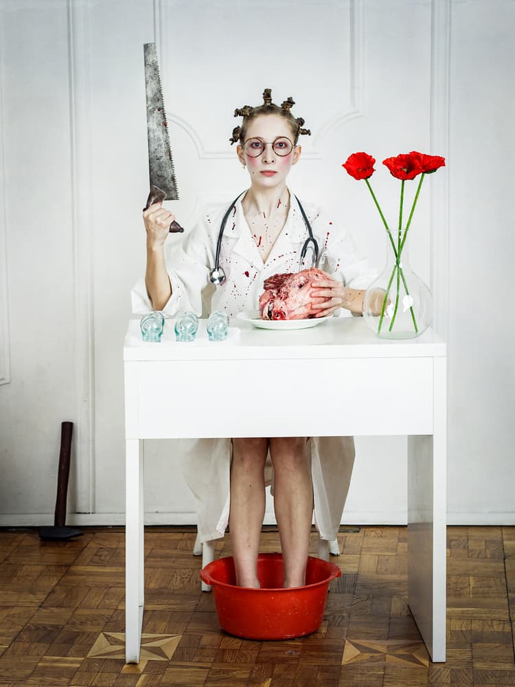 Creepy Doctor With Saw by Photographer — canvas wall art