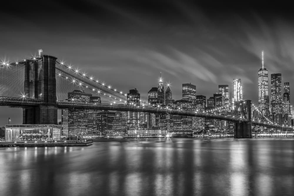 Brooklyn Bridge Night Skyline by Melanie Viola — canvas wall art
