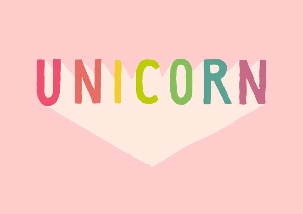 Colorful Unicorn Text by Florent Bodart — canvas wall art