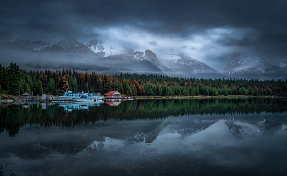 Misty Mountain Lake Reflection by Bing Li — canvas wall art