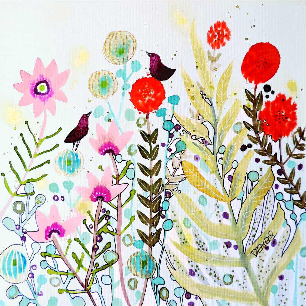 Whimsical Garden Birds by Sylvie Demers — canvas wall art