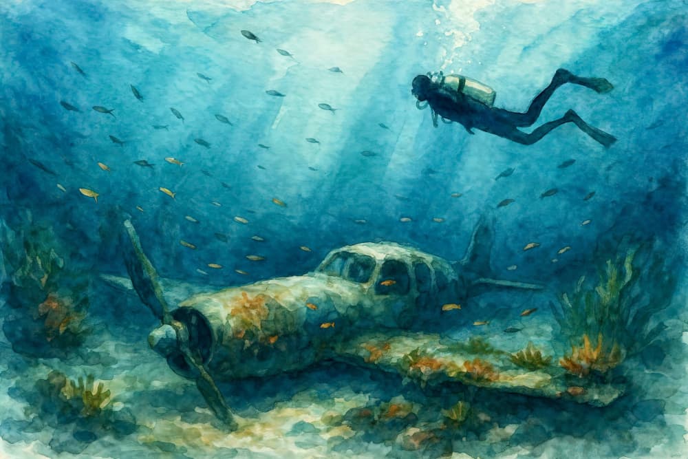 Underwater Plane Wreck by Natalie Bruns — canvas wall art