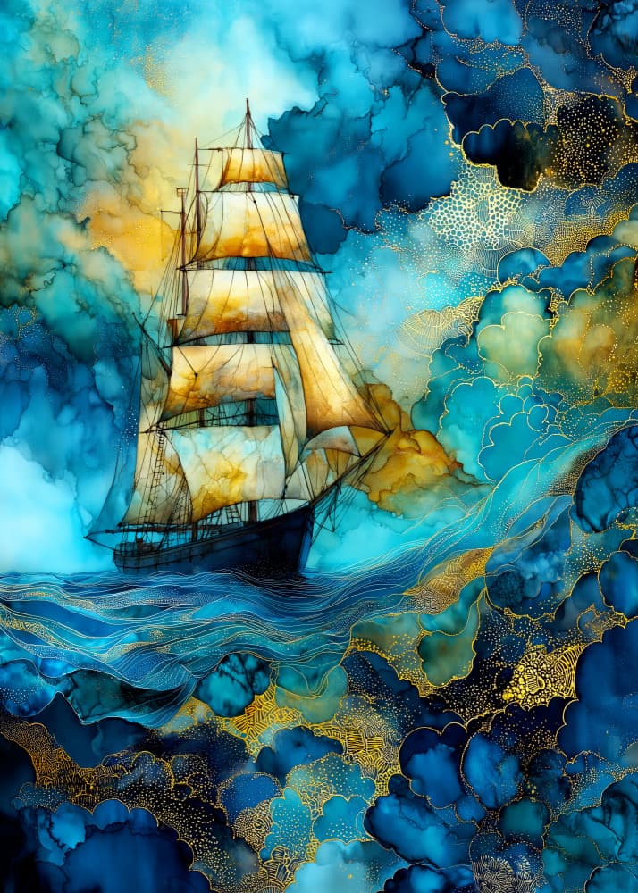 Voyage of Golden Sails by Justyna Jaszke — canvas wall art