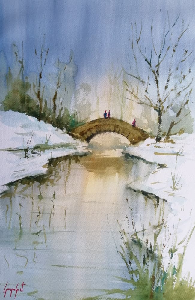 Winter Bridge Reflection by Giorgio Gosti — canvas wall art