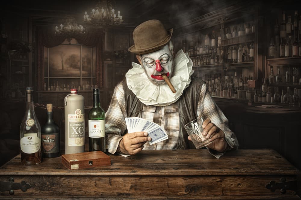 Melancholy Clown at Bar by Carola Kayen-Mouthaan — canvas wall art