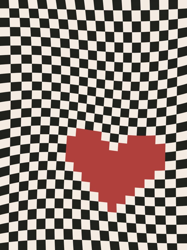 Wavy Checkered Pixel Heart by Frankie Kerr-Dineen — canvas wall art