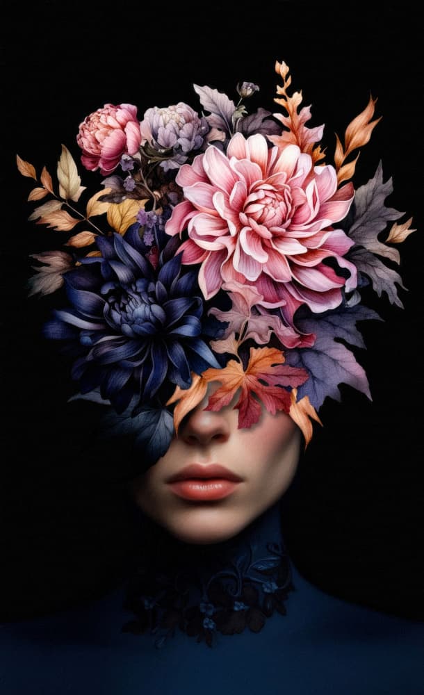 Dark Floral Portrait by Marja van den Hurk — canvas wall art