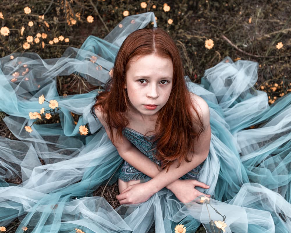Redhead Girl Blue Tulle by Eyal Amer — canvas wall art