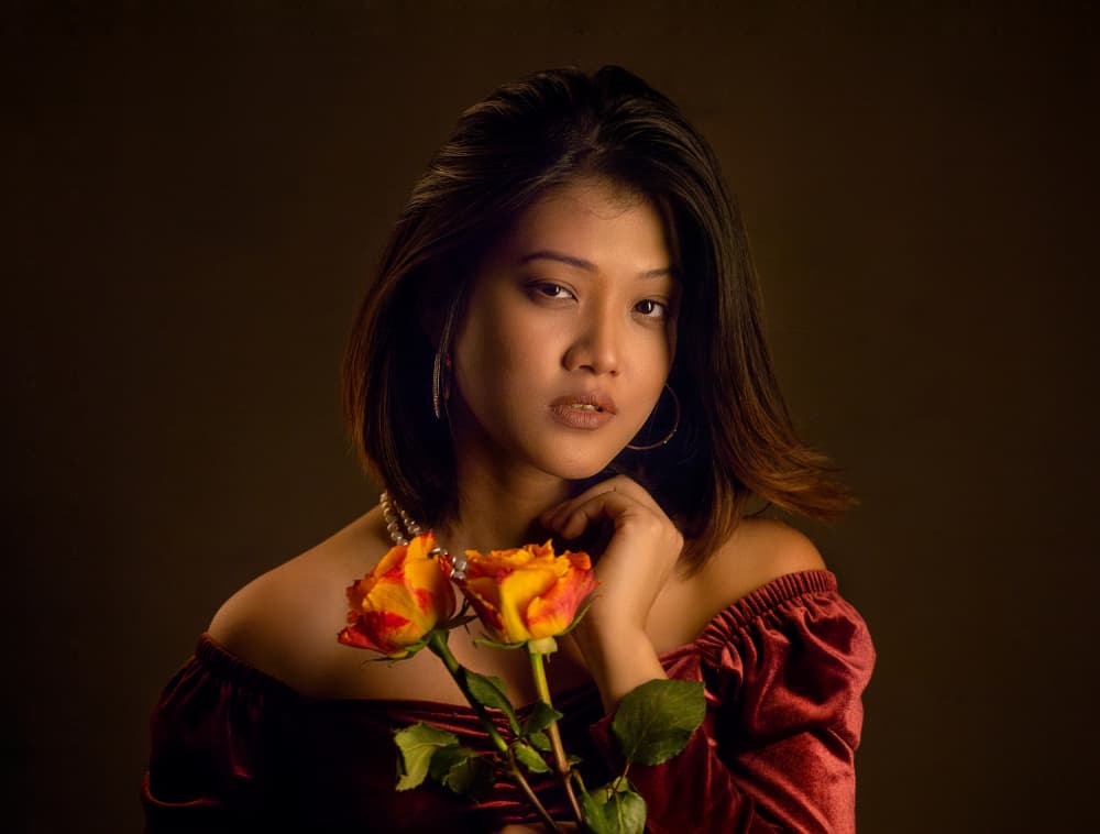 Elegant Woman With Roses by Michael Allmaier — canvas wall art