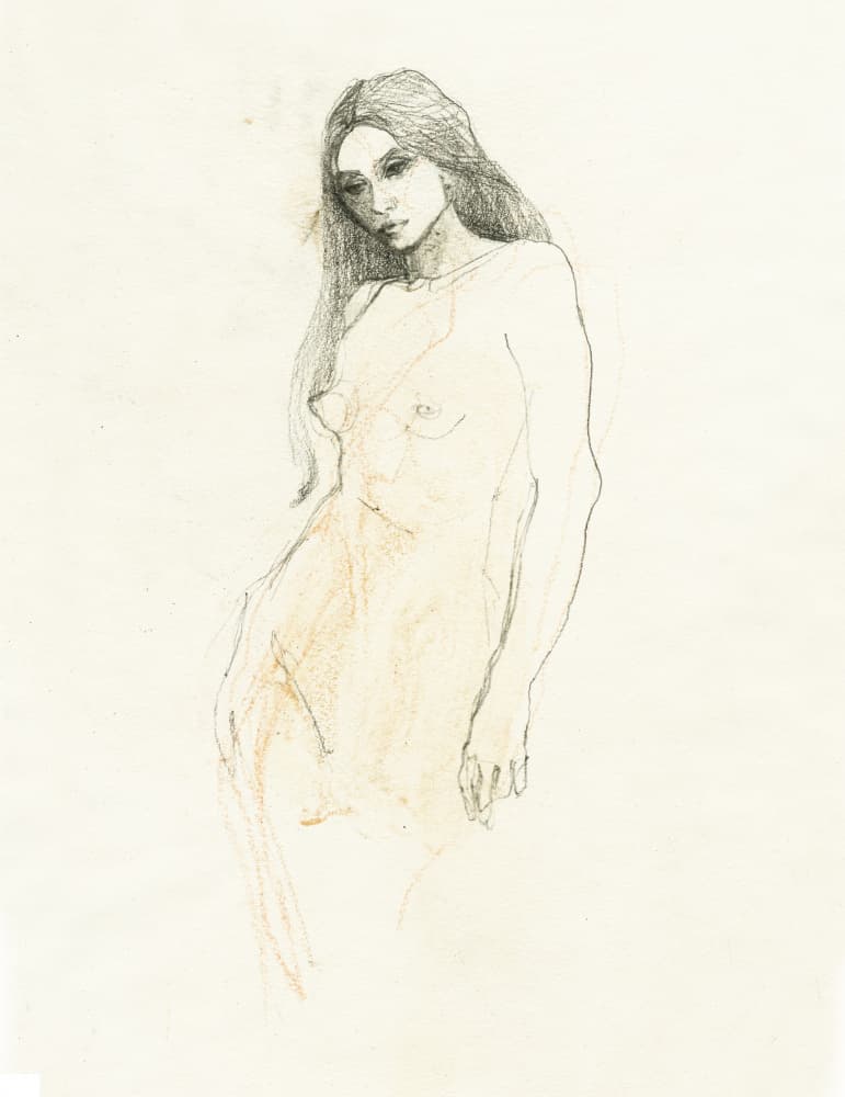 Quiet Nude Drawing by Ute Rathmann — canvas wall art